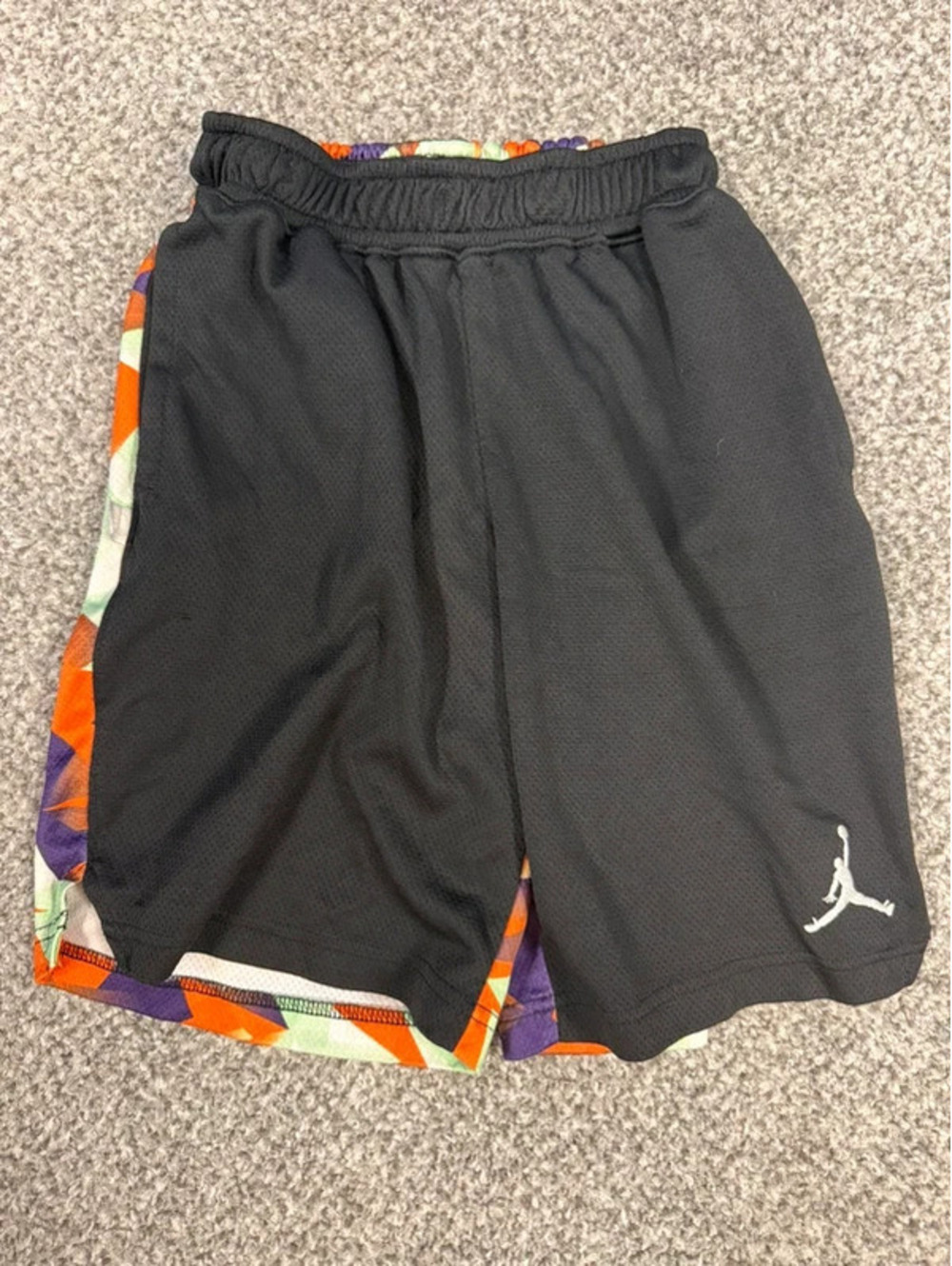 Nike Air Jordan Reversible Basketball Shorts Black Geometric Print Youth Small